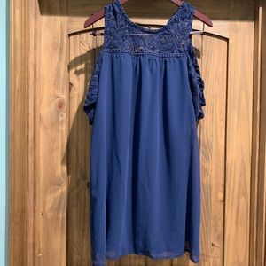 Cold shoulder lace navy blue dress